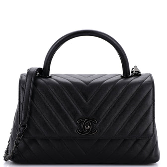 Chanel So Black Coco Top Handle Bag Chevron Caviar Small