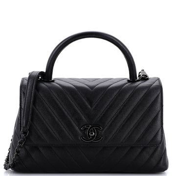 Chanel So Black Coco Top Handle Bag Chevron Caviar Small