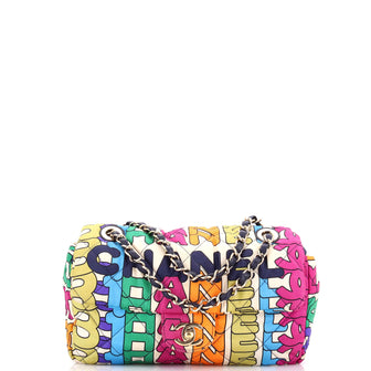 Chanel Logo Flap Bag Quilted Printed Silk Medium