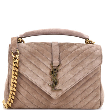 Saint Laurent Classic Monogram College Bag Matelasse Chevron Suede Medium