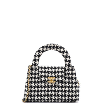 Chanel Kelly Top Handle Shopping Bag Quilted Houndstooth Tweed Mini