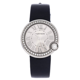 Cartier Ballon Blanc de Cartier Quartz Watch Stainless Steel and Satin with Diamond Bezel 30