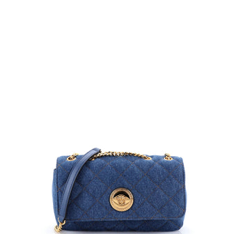 Versace Medusa Icon Chain Flap Bag Quilted Denim Mini
