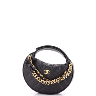 Chanel Double Chain Bow Hobo Pouch Quilted Caviar Mini