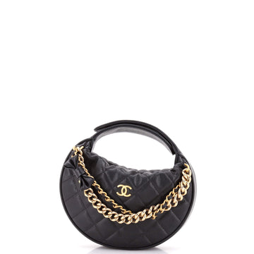 Chanel Double Chain Bow Hobo Pouch Quilted Caviar Mini