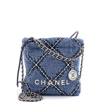 Chanel 22 Chain Hobo Quilted Stitched Denim Mini