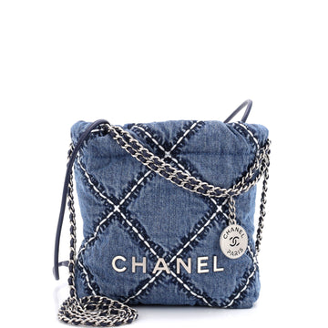 Chanel 22 Chain Hobo Quilted Stitched Denim Mini