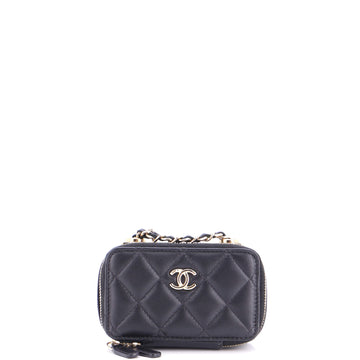 Chanel CC Chain Handle Zip Around Vanity Case with Chain Quilted Lambskin Mini