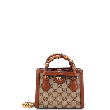 Gucci Diana NM Bamboo Handle Tote Crystal Embellished GG Canvas Mini