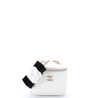 Chanel Camellia Bow Vanity Case with Chain Quilted Lambskin Mini