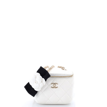 Chanel Camellia Bow Vanity Case with Chain Quilted Lambskin Mini