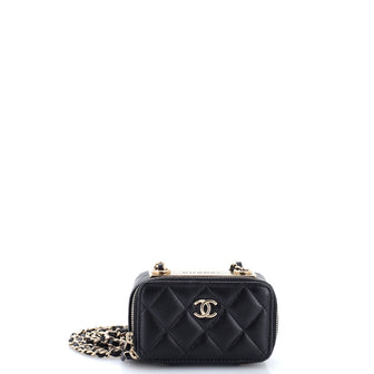 Chanel CC Chain Handle Zip Around Vanity Case with Chain Quilted Lambskin Mini