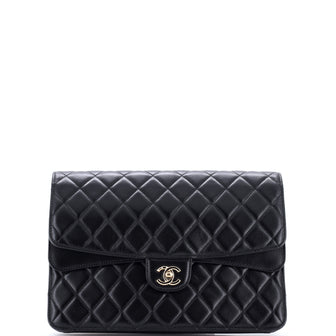 Chanel CC Double Flap Clutch Quilted Lambskin Medium