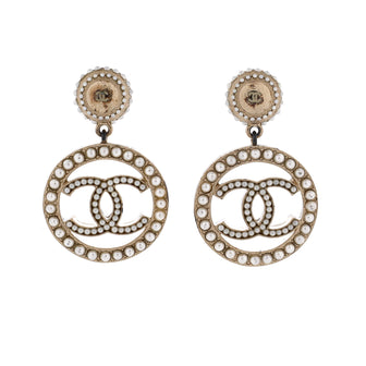 Chanel Circle CC Drop Earrings Metal with Faux Pearls