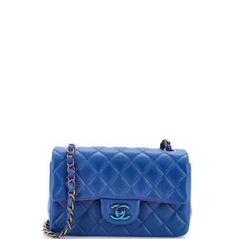 Chanel Classic Single Flap Bag Quilted Lambskin with Rainbow Hardware Mini