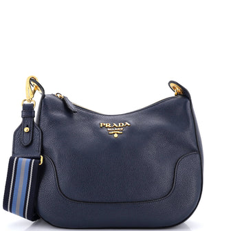 Prada Striped Strap Zip Hobo Vitello Daino Medium