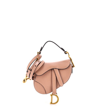 Christian Dior Saddle Handbag with Strap Leather Micro