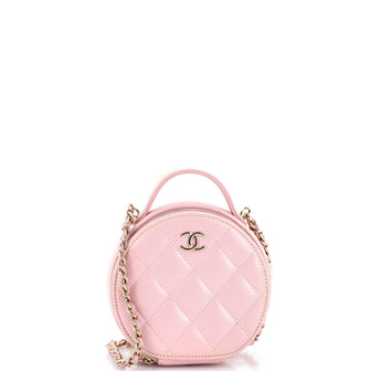 Chanel Handle with Care Round Vanity Case with Chain Quilted Lambskin Small
