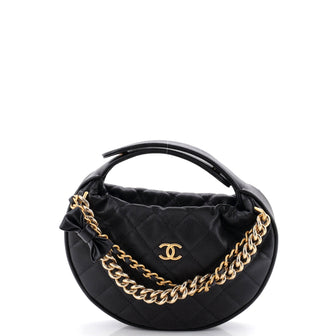 Chanel Double Chain Bow Hobo Pouch Quilted Caviar Mini