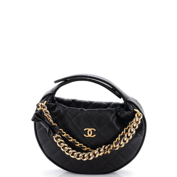 Chanel Double Chain Bow Hobo Pouch Quilted Caviar Mini