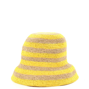 Prada Triangle Logo Bucket Hat Striped Raffia