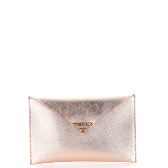 Prada Triangle Logo Envelope Flap Clutch Saffiano Leather