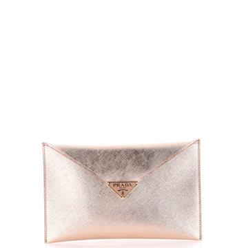 Prada Triangle Logo Envelope Flap Clutch Saffiano Leather