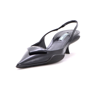 Prada Women's Triangle Logo Slingback Pumps Leather