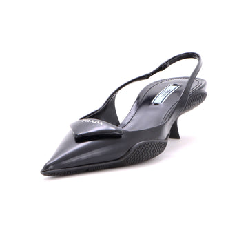 Prada Women's Triangle Logo Slingback Pumps Leather
