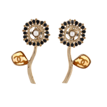 Chanel CC Flower Clip-On Earrings Metal with Faux Pearls, Crystals and Resin