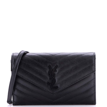 Saint Laurent Classic Monogram Wallet on Chain Matelasse Chevron Leather Small