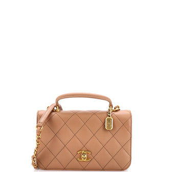 Chanel CC Top Handle Chain Full Flap Bag Quilted Caviar Small
