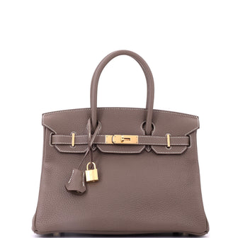 Hermes Birkin Handbag Grey Togo with Gold Hardware 30
