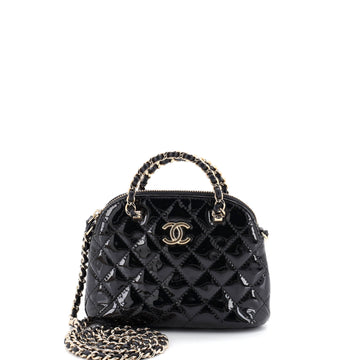 Chanel CC Dome Zip Crossbody Bag Quilted Patent Mini