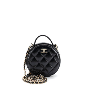 Chanel Handle with Care Round Vanity Case with Chain Quilted Lambskin Small
