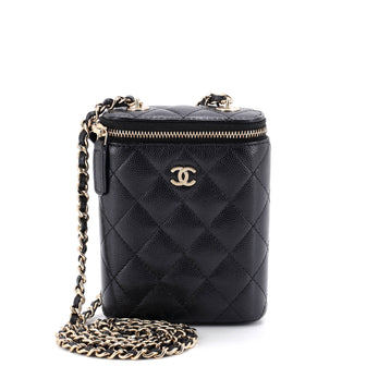 Chanel Vertical Classic Vanity Case with Chain Quilted Caviar Small