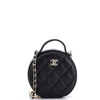 Chanel Handle with Care Round Vanity Case with Chain Quilted Caviar Small