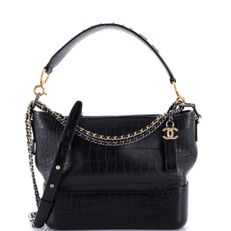 Chanel Gabrielle Hobo with Logo Handle Crocodile Embossed Calfskin Medium