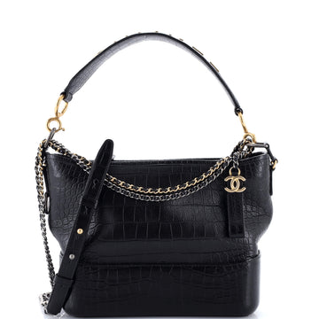Chanel Gabrielle Hobo with Logo Handle Crocodile Embossed Calfskin Medium