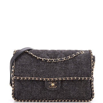 Chanel Running Chain Around Flap Bag Quilted Wool Tweed Medium
