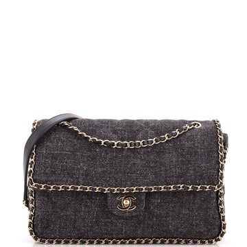 Chanel Running Chain Around Flap Bag Quilted Wool Tweed Medium