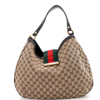 Gucci New Ladies Web Hobo GG Canvas Large
