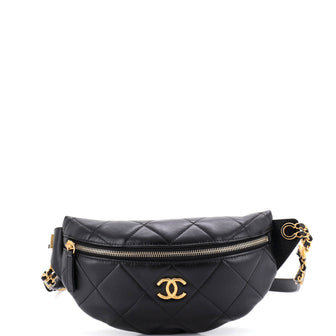 Chanel Quilted CC Logo Chain Zip Waist Bag Quilted Lambskin