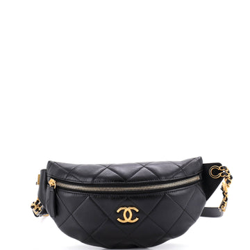 Chanel Quilted CC Logo Chain Zip Waist Bag Quilted Lambskin