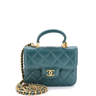 Chanel Top Handle Flap Coin Purse with Chain Quilted Lambskin
