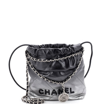 Chanel 22 Chain Hobo Quilted Metallic Degrade Calfskin Mini