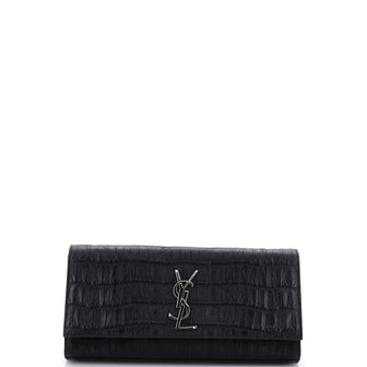Saint Laurent Classic Monogram Clutch Crocodile Embossed Leather Long