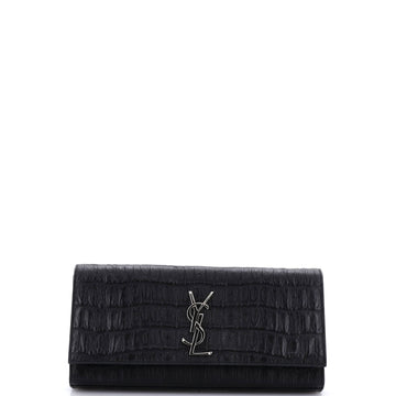 Saint Laurent Classic Monogram Clutch Crocodile Embossed Leather Long