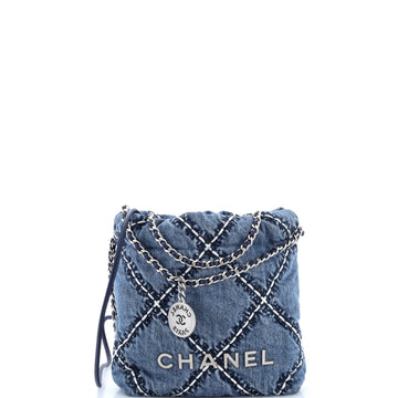Chanel 22 Chain Hobo Quilted Stitched Denim Mini