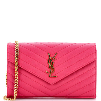 Saint Laurent Classic Monogram Wallet on Chain Matelasse Chevron Leather Medium
